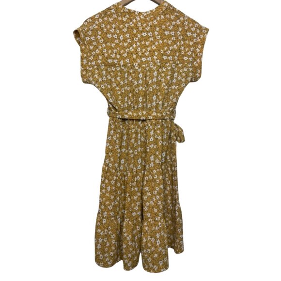 MONTEAU | Mustard Yellow Short Sleeve Floral Knee Length Dress | Size M - Picture 5 of 10